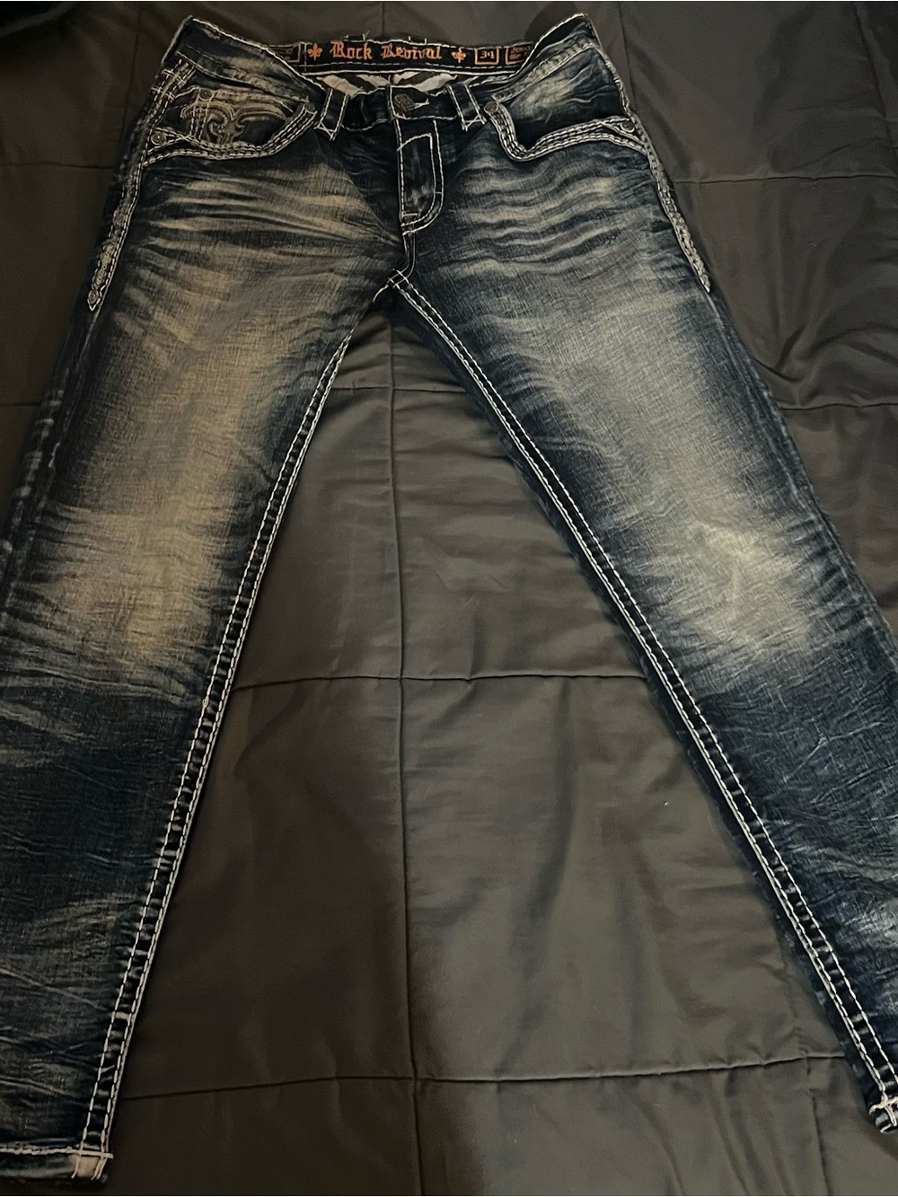 Rock Revival Slim Straight Faded Blue Jeans